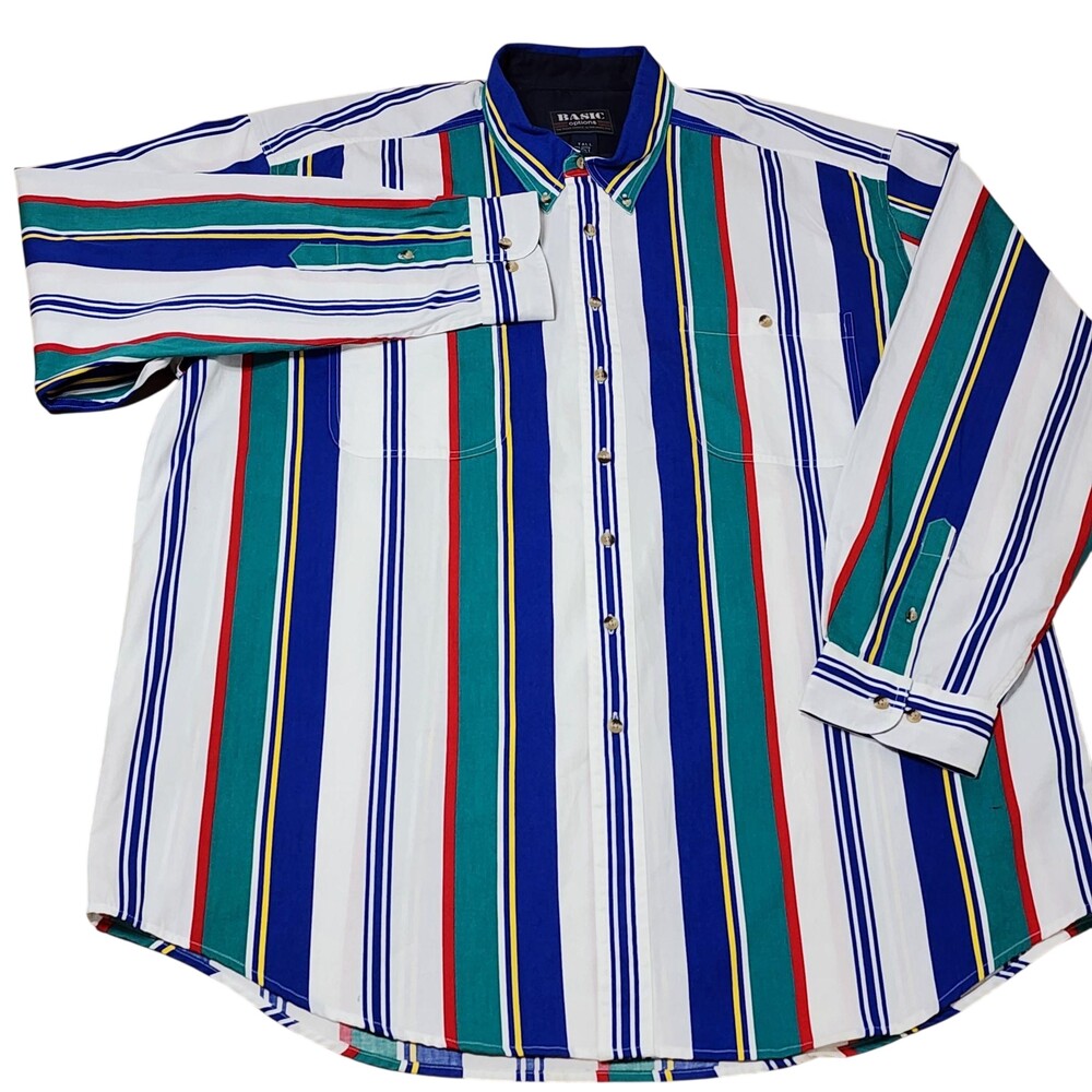 Basic Options Shirt Mens 2XLT Multicolor Stripe Long Sleeve Button Down Big Tall